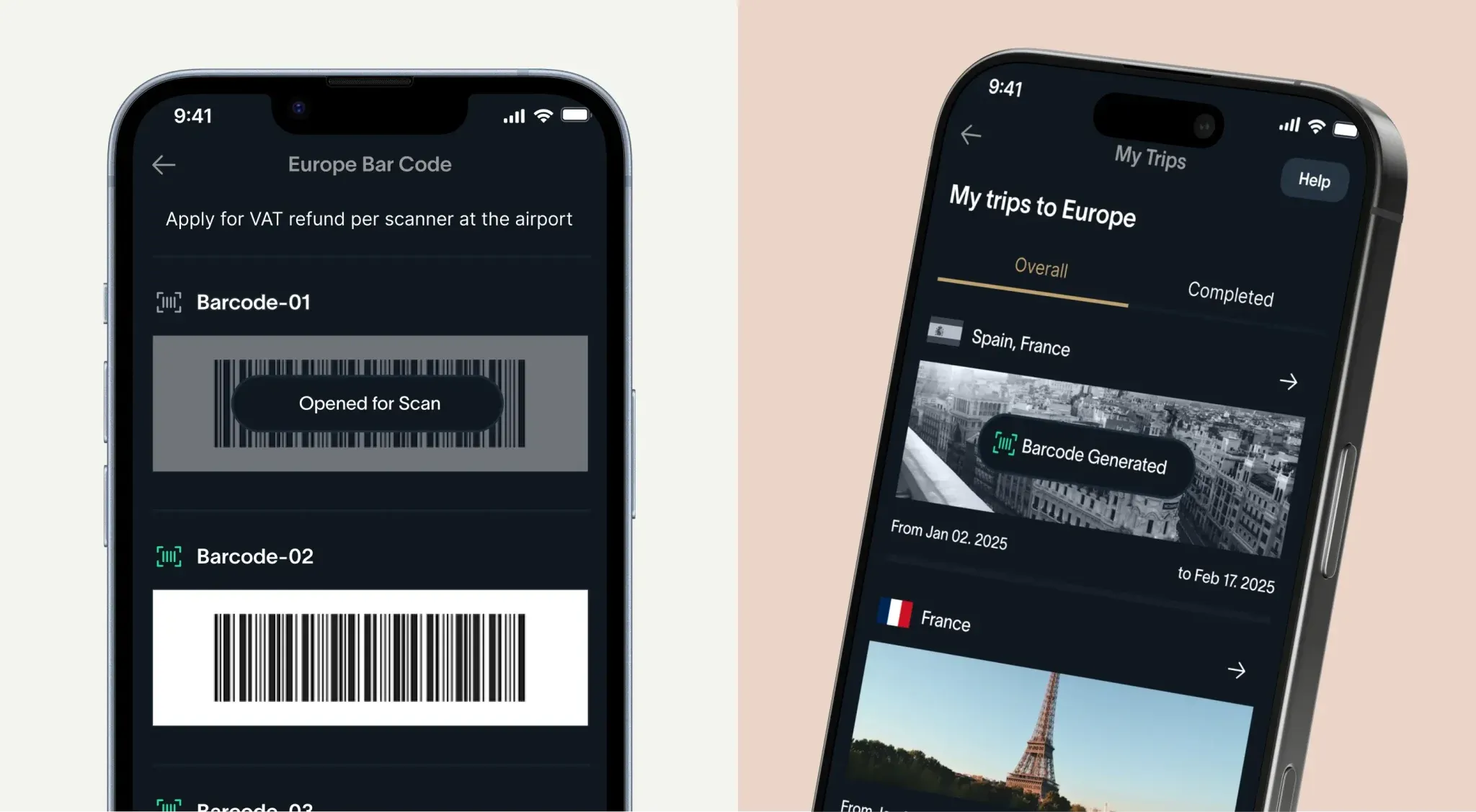 Karta automated Europe VAT refund flow — detecting transactions and generating airport barcodes