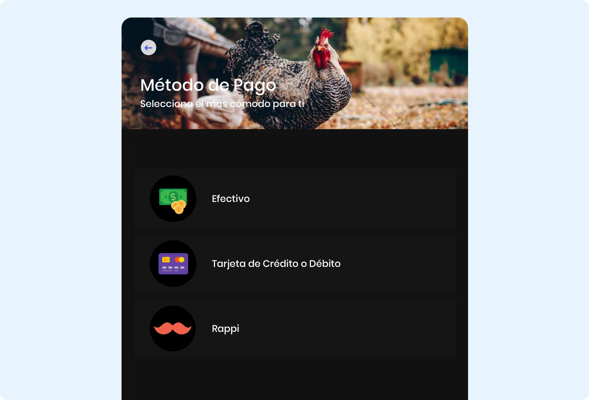 mipOS Kiosko self-order home screen for Chillis San Miguel — ¡Hey! ¿Qué necesitas? search bar with Para comer aquí / Para llevar toggles, live 20–15min delivery time and a Promociones burger hero card on a pandemic-era fast-food ordering kiosk