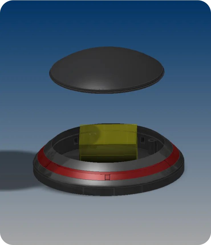 Spotfinder hardware v2 being 3D-printed — black honeycomb-infill enclosure mid-print on an FDM 3D printer, the rapid-prototyping loop the Comandos industrial designer and Electronics Engineer used to iterate on energy usage in weeks instead of months