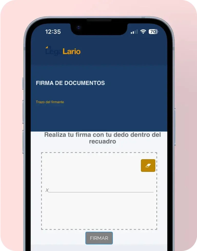 Legalario legacy e-signature flow — contract preview rendered inside a zoomed-out browser frame on a phone, the low-confidence final review step Mexican signers had to accept before the new design moved it to a full-screen reader with biometric confirmation