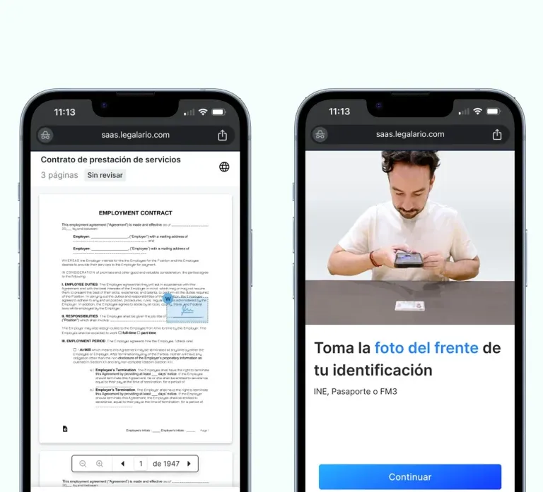 Legalario redesigned v1 — contract preview and identity capture on mobile
