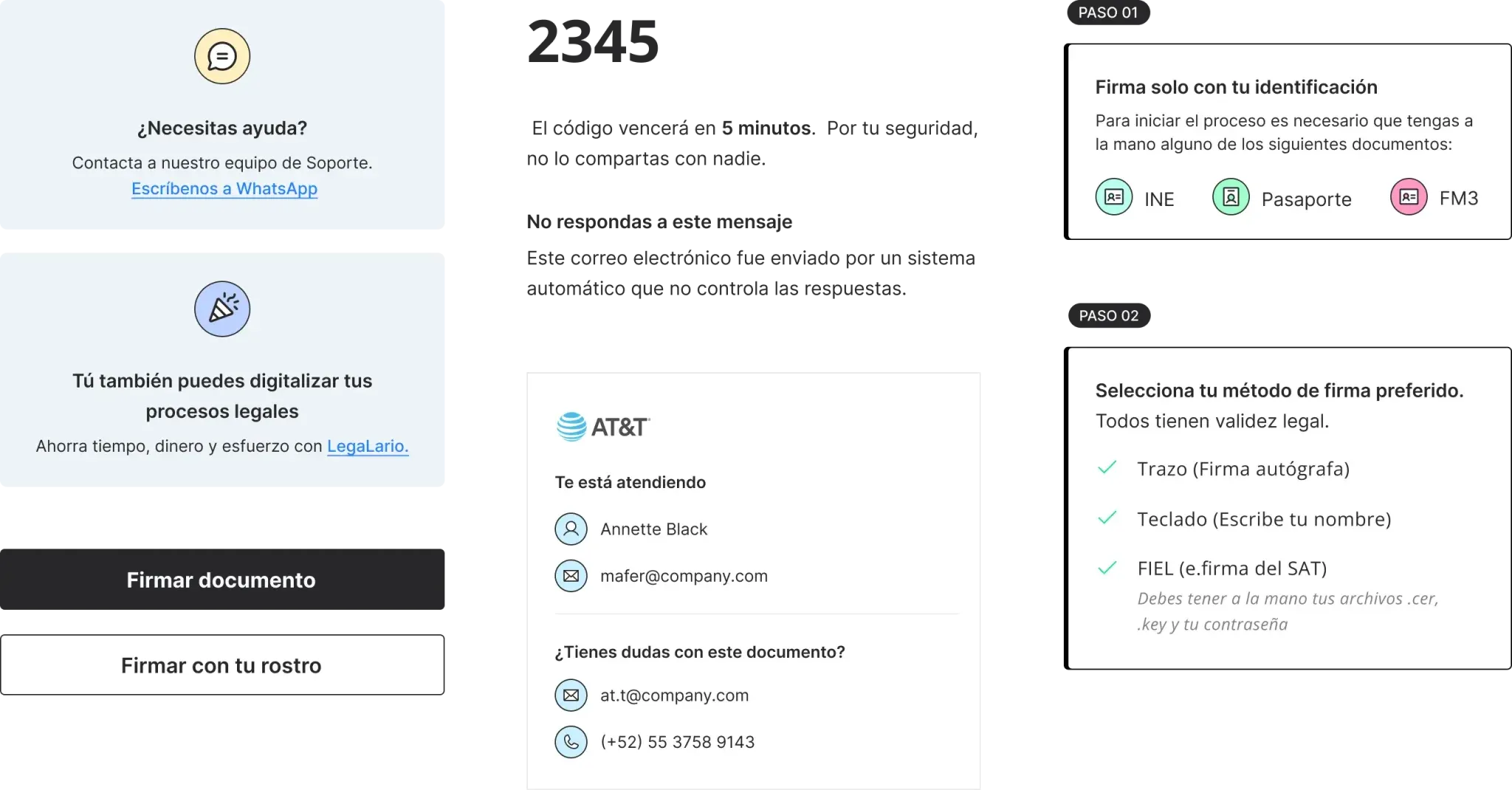 Design System iterations — help blocks, verification code email, AT&T email, and two-step signing instructions