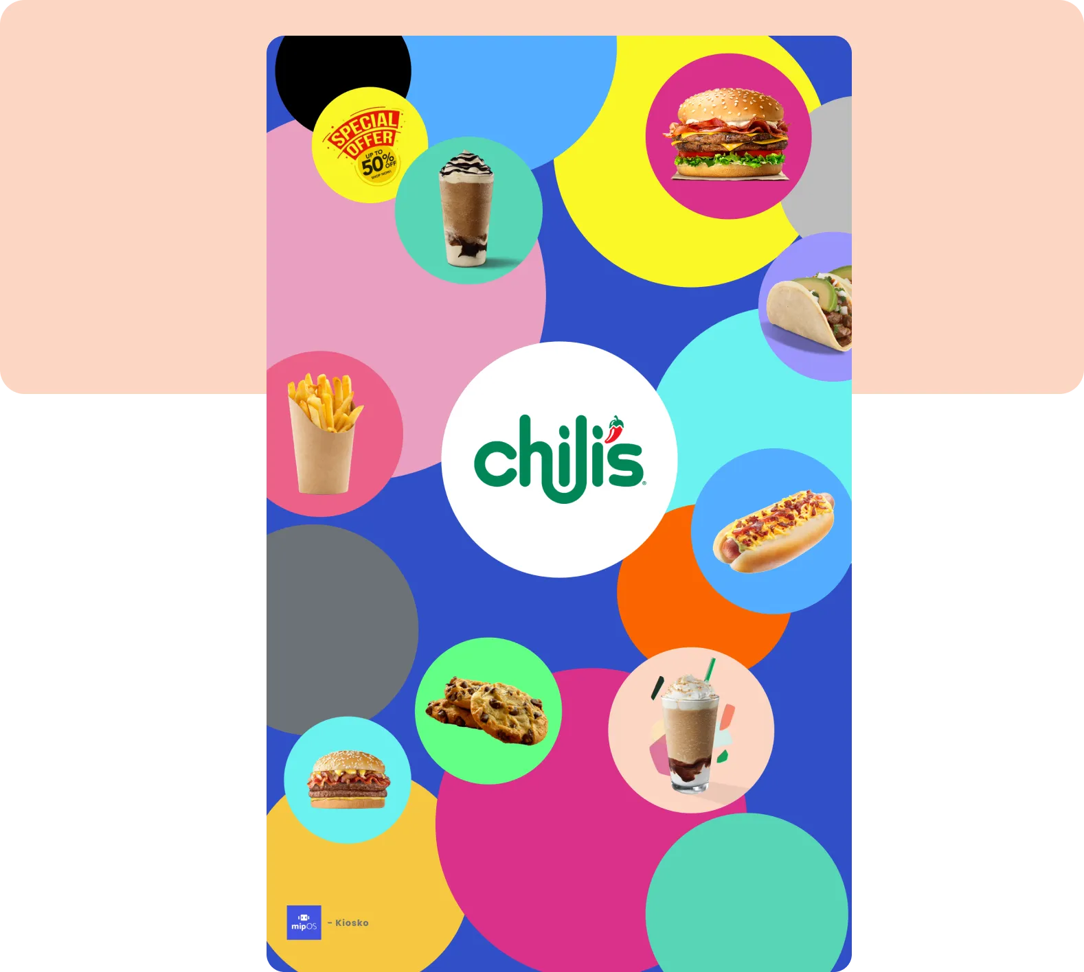 mipOS Kiosko Pago con tarjetas loading screen — animated illustration of a card entering a reader with Total: $280,08 displayed in green and Ingresa tu tarjeta en el lector instruction, a subtle moment of delight that reduces payment friction on cards and FinTech QR codes